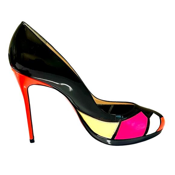 Christian Louboutin Astrogirl Patent Colorblock Heels Black Pink Gold 38 - Picture 4 of 15
